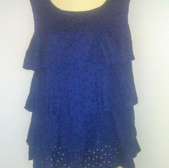 Sleeveless Blue 4 Tiered Eyelet Top XL - Picture 5 of 7